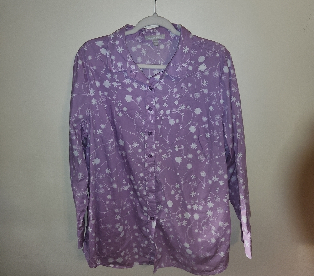 Woman Within Lavender Floral Shirt